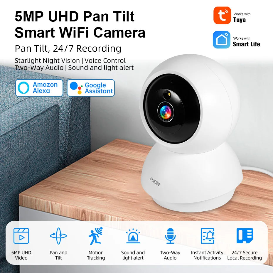 Caméra de sécurité intérieure WiFi 4K 8MP avec suivi automatique et contrôle via application