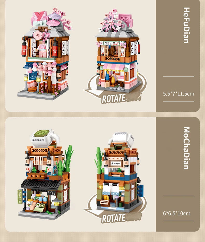 LOZ Mini Street View Series Japanese matcha shop Ramen Canteen Kimono shop Building house model Children's building blocks toys