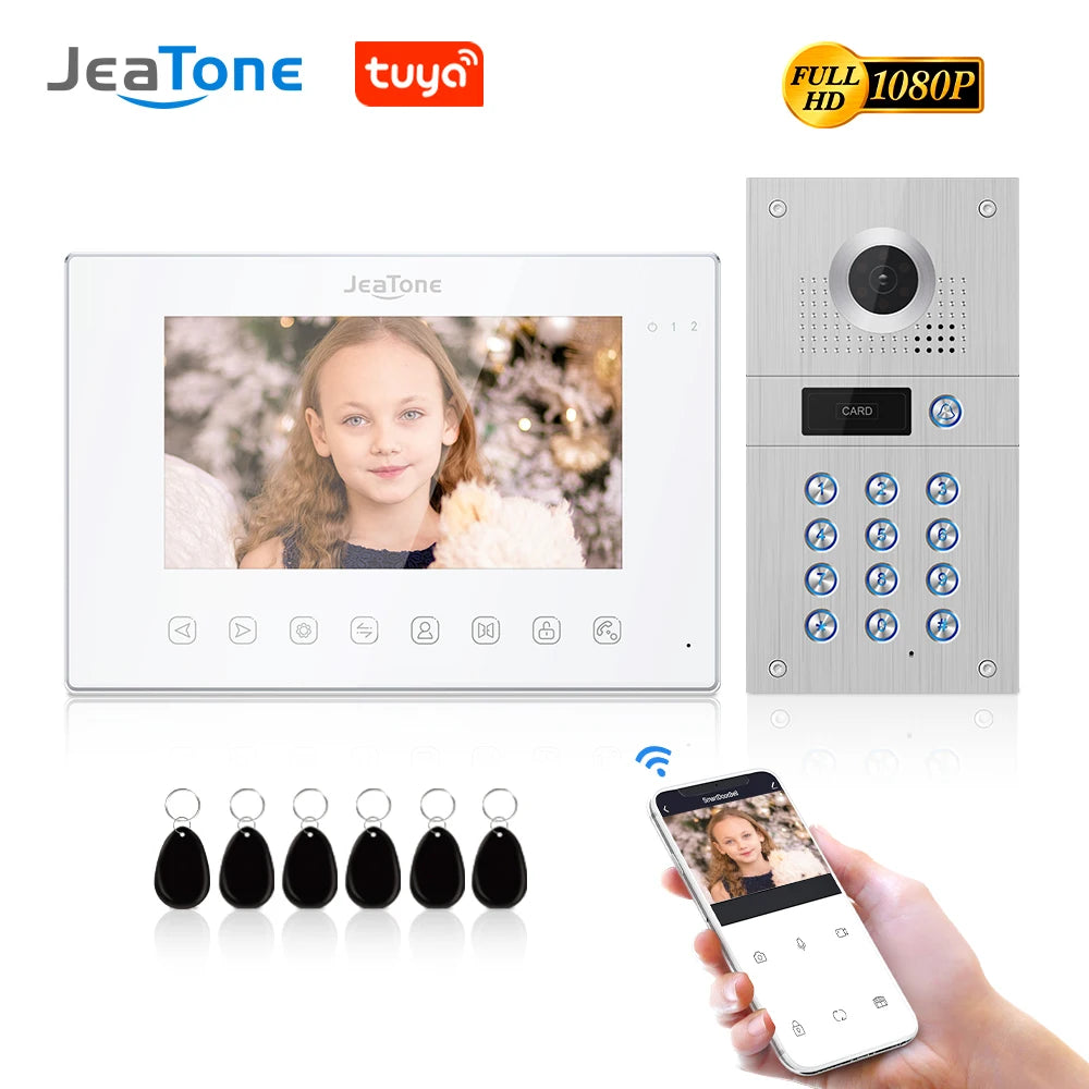 Jeatone 1080P Tuya WiFi Video Intercom RFID Code Keypad Doorbell Cam 7 Inch Home Security Video Door Phone Access Control System Spy-shop.com