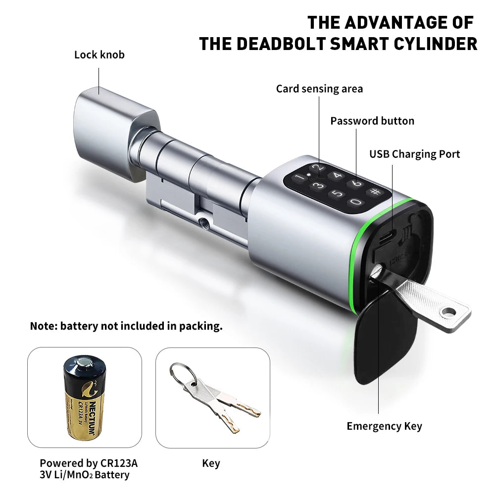 TTLock Smart Lock Cylinder with Keypad, APP Password IC Card Mechanical Key, Adjustable Euro Profile Door Lock