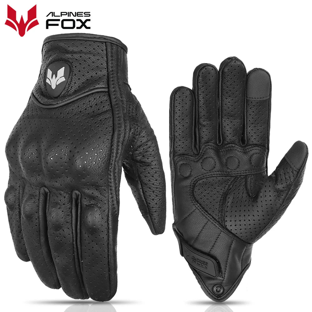 2023 Summer New Vintage Leather Motorcycle Gloves Men Black Wear-resistant Guantes Touchscreen Anti-slip Retro Motobiker Luvas 