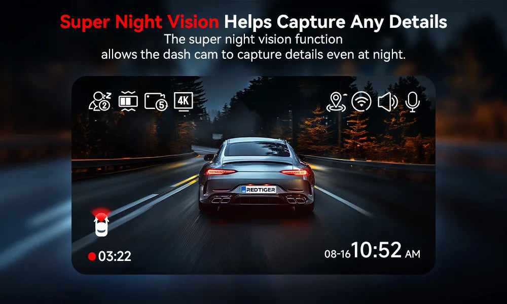 4K Front Dash Camera with GPS, WiFi, Night Vision