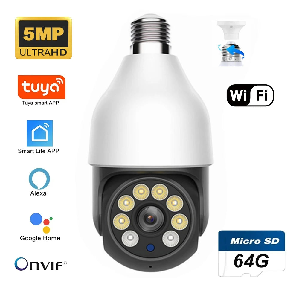 5MP E27 WiFi PTZ Bulb Security Camera