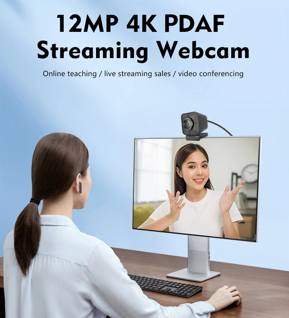 TOALLIN Webcam Streaming 4K 12MP con Doppio Microfono