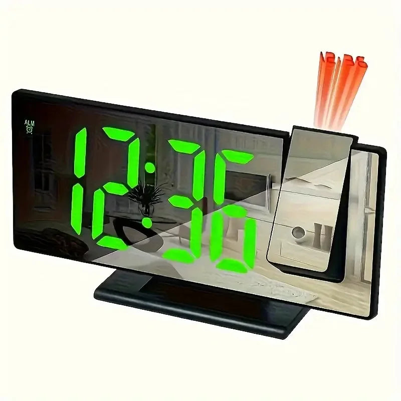 Projection alarm clock  multifunction Intelligent luminous clock Bedroom large screen digital clock 180℃ back and celling projec