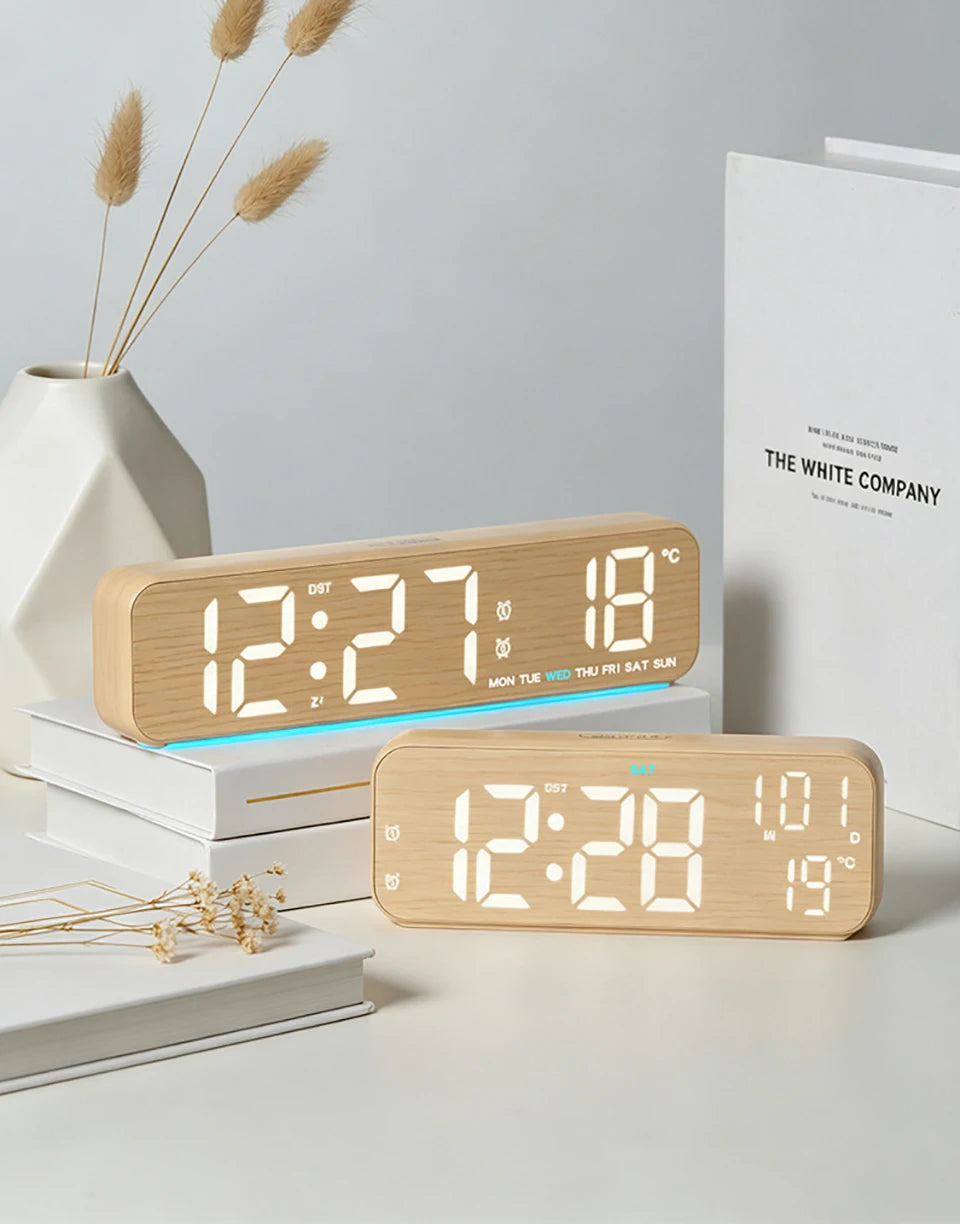 Wood-Style Digital Dual Alarm Clock