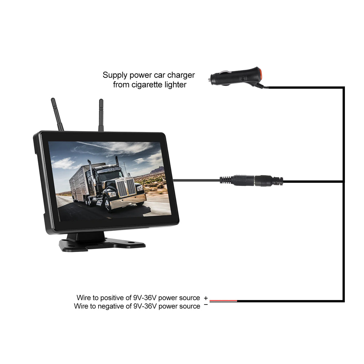 Podofo pantalla HD IPS de 10.1 pulgadas Monitor de reversa para coche + cámara reversa inalámbrica solar con grabación 720P