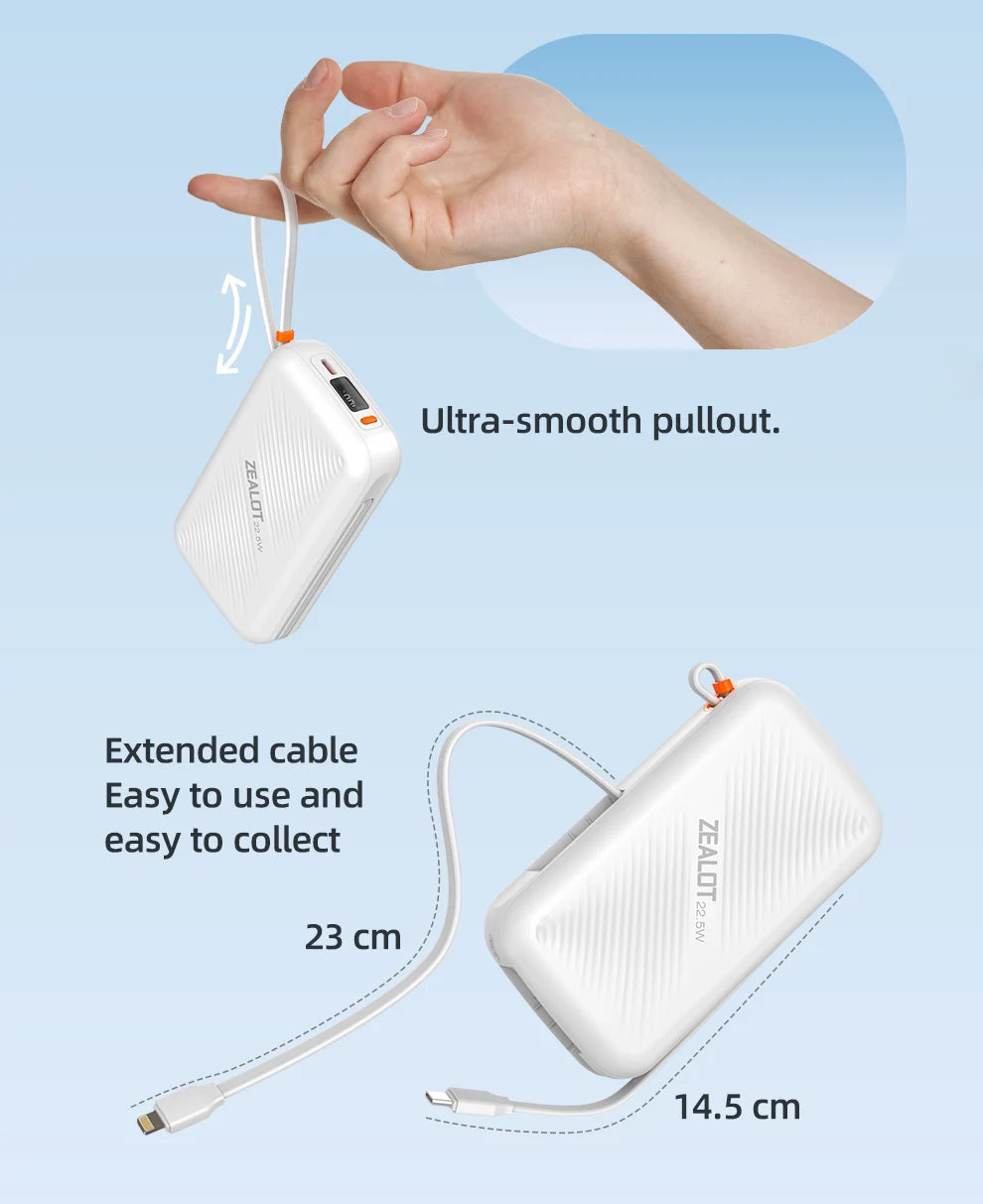 20000mAh Portable Power Bank with USB-C Cable and Digital Display