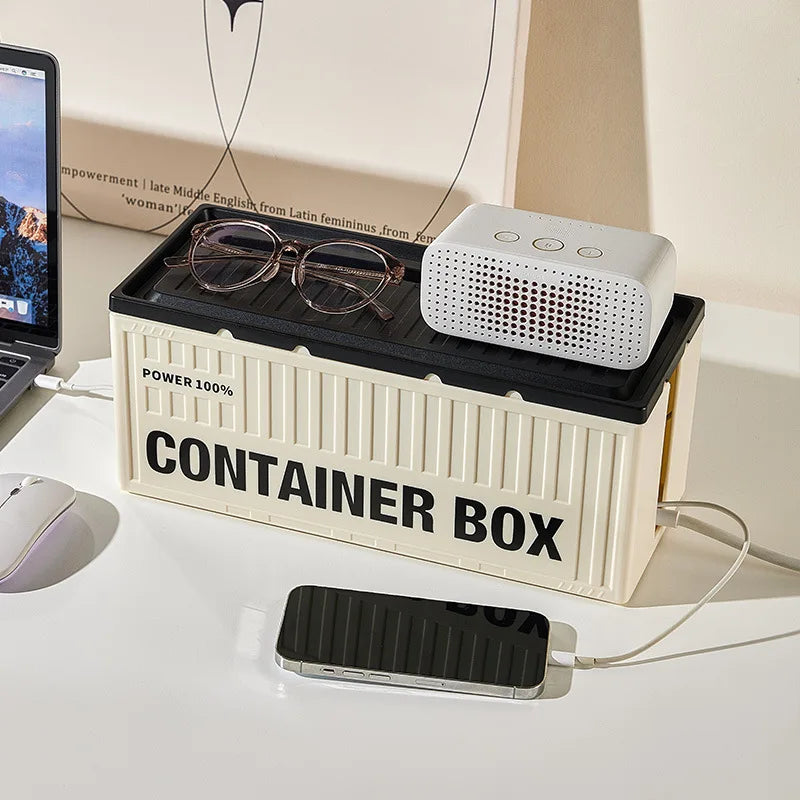 Cable Management Box with Phone Stand Lid