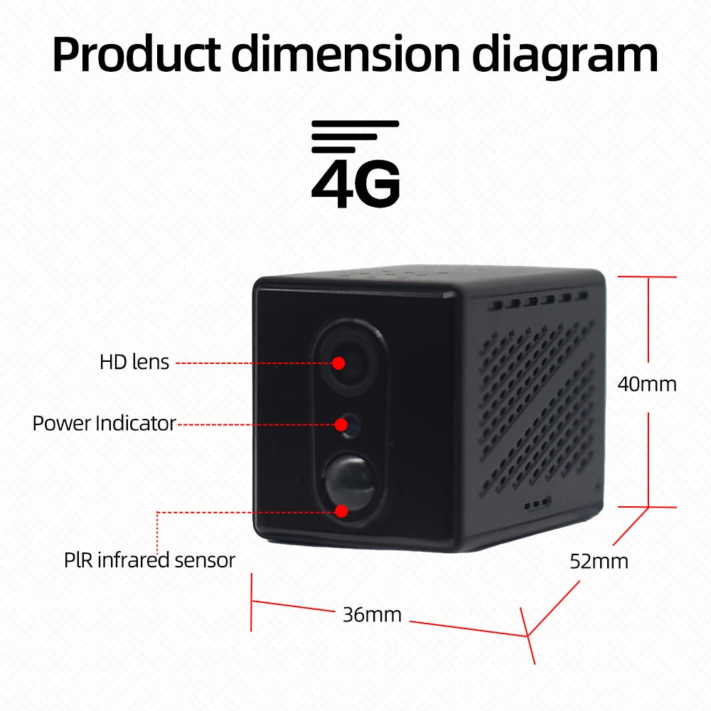 5MP HD 4G Or WiFi Mini Camera Indoor Night Vision Surveillance Security Monitoring 3000mAh Battery Low Power Home Cam