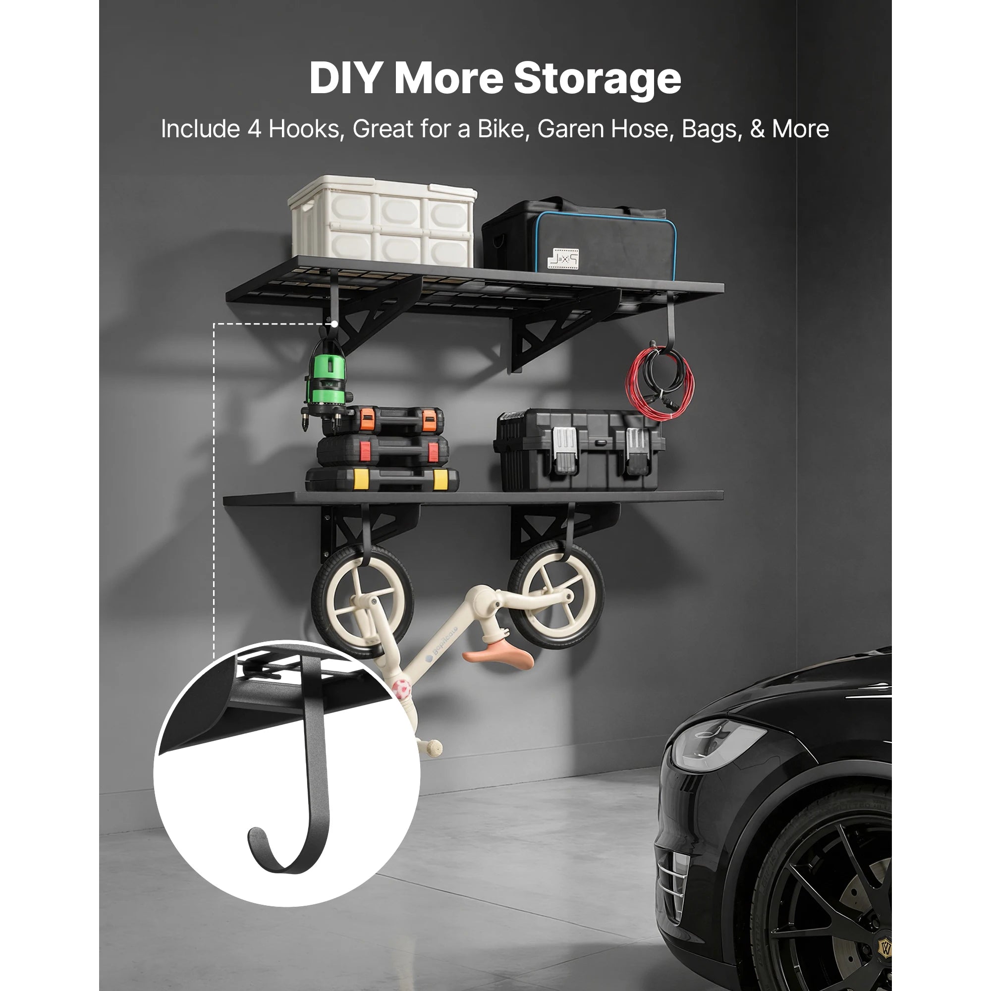 2-podlažný nástenný regál do garáže 24x48 palcov oceľový stojan 500 libier