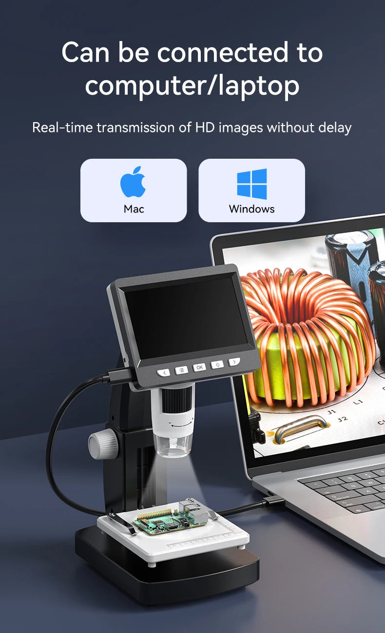 1000X 4.3" LCD Digital Microscope 1080P Coin Microscopio 8 LED Lights USB Magnifier Soldering Repair Video Microscope for Coin 