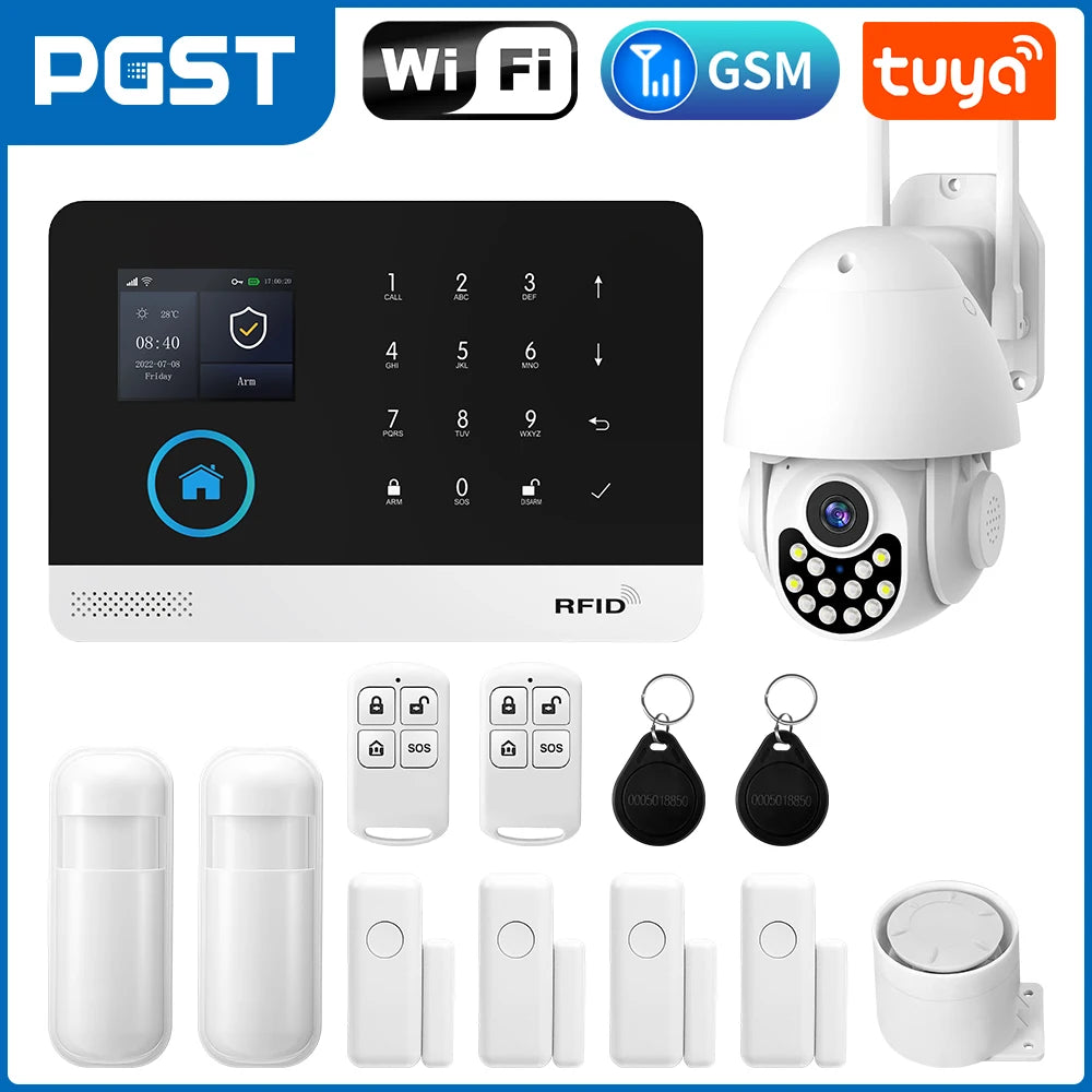 PGST 103 2.4 inch Screen 4G 2G WIFI GSM Home Bulgar Security System for Home 433MHz APP Control RFID Card with PIR Motion 