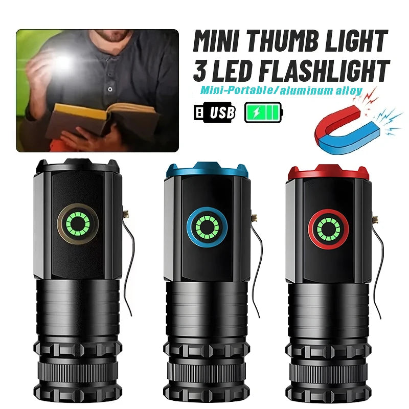 Lanterna LED mini recarregável por USB-C com íman na extremidade