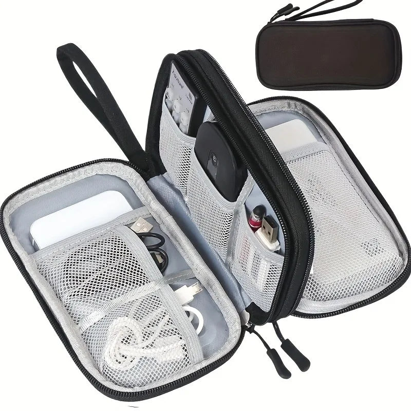 Bolsa organizadora de viagem preta com vários bolsos