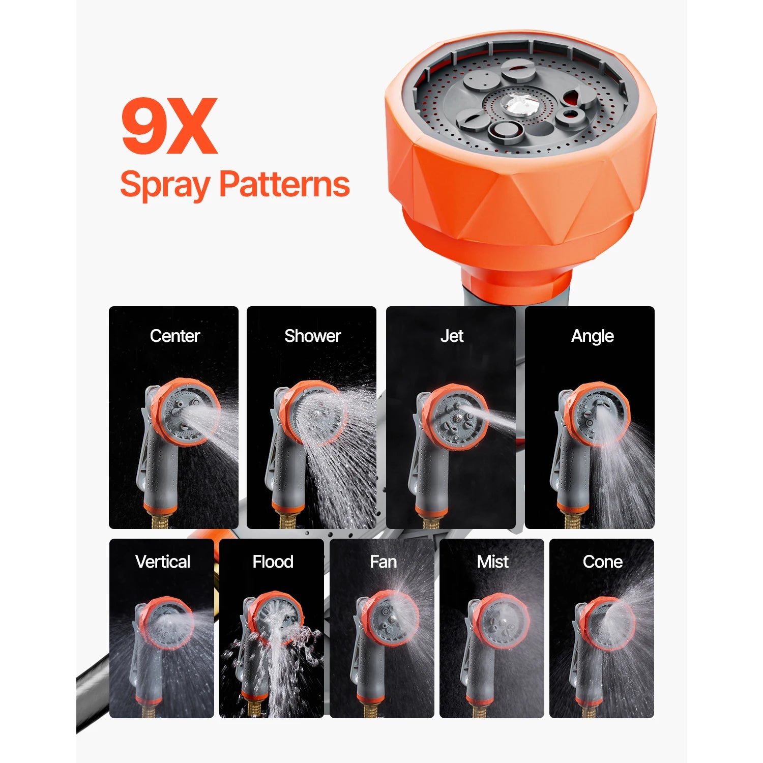 SucceBuy Entreador de Mangueira Retrátil de Jardim 5/8 polegadas x 30,48 m com Niple Rotativo de 9 Padrões, Sistema de Retorno Lento Atualizado e Suporte com Giratório de 180°