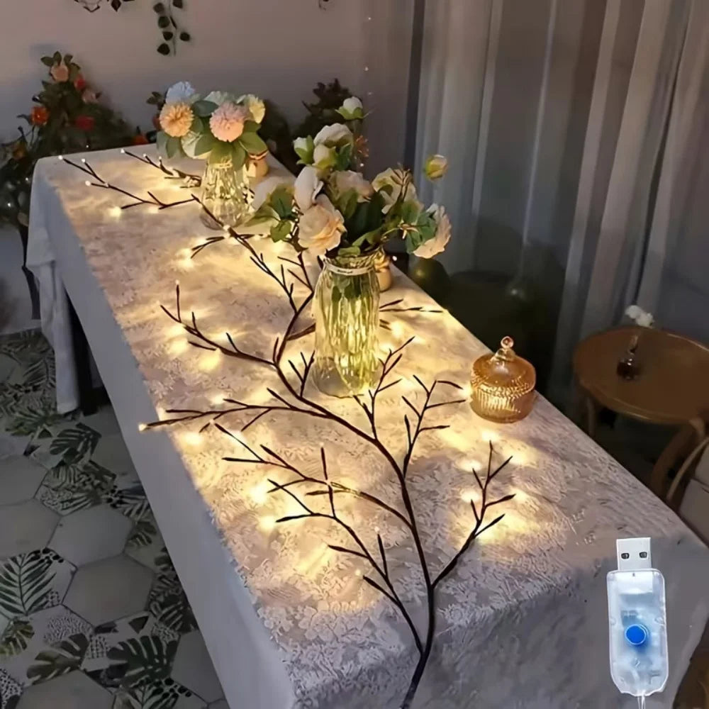Guirnalda de luces LED con forma de enredadera de sauce, 48–96 LED, 8 modos