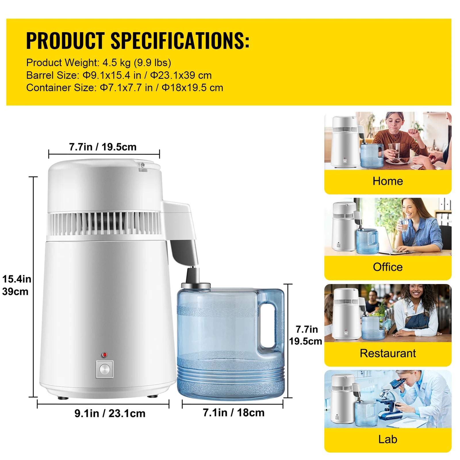 SucceBuy Pure Water Distiller 750W, Purifier Filter Fully Upgraded with Handle 1.1 Gal /4L, BPA Free Container, Perfect for Home Use, White