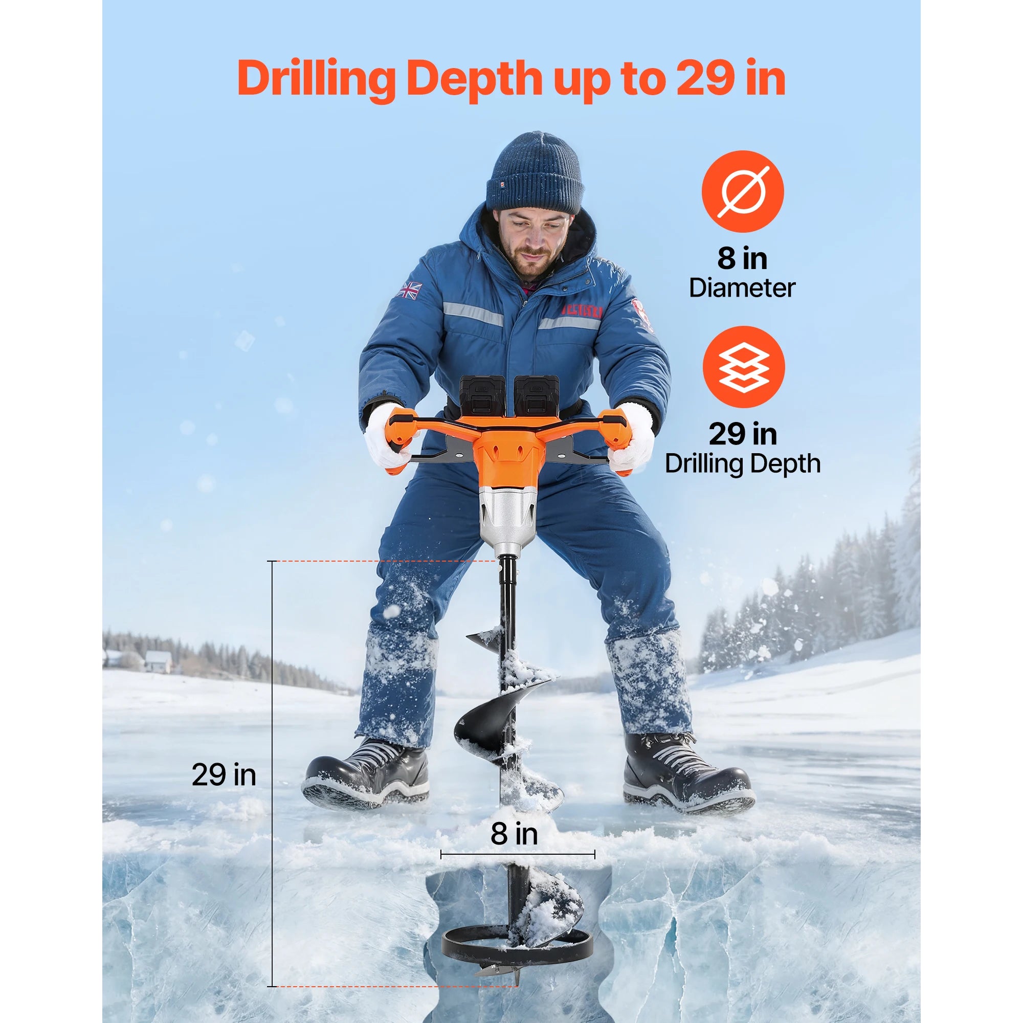 Elektrische Eisbohrmaschine 8" Akku-Bohrmaschine mit zwei Bohrern für Eis und Erde