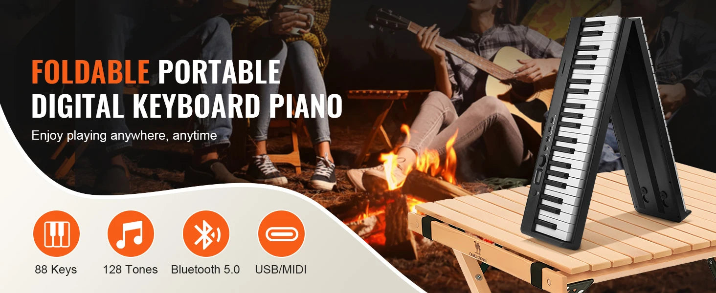 SucceBuy 88 Key Folding Keyboard Piano Bluetooth, MIDI Portable Electronic Digital Foldable Piano Rechargeable for Beginners Use