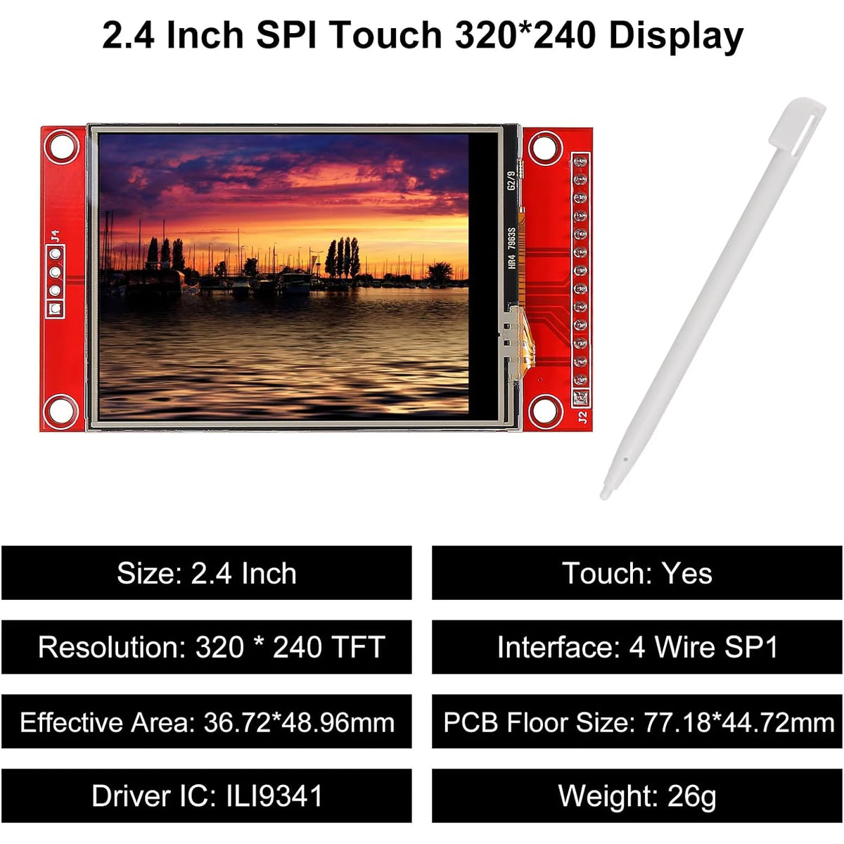 Pantalla táctil TFT SPI de 2.4 pulgadas, ILI9341, 240 × 320