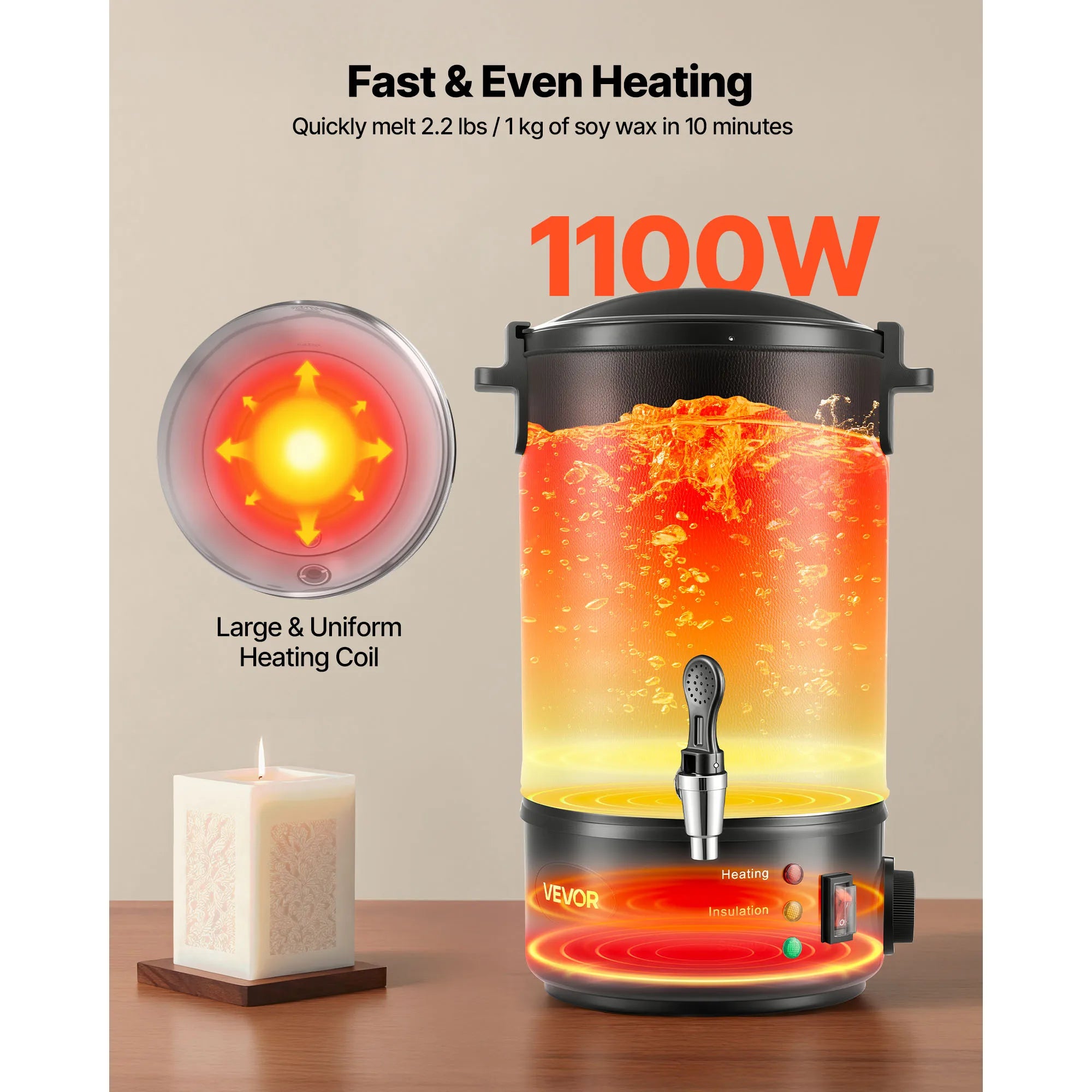Wax Melter for Candle Making with Fast Heating & Easy Pour Spout