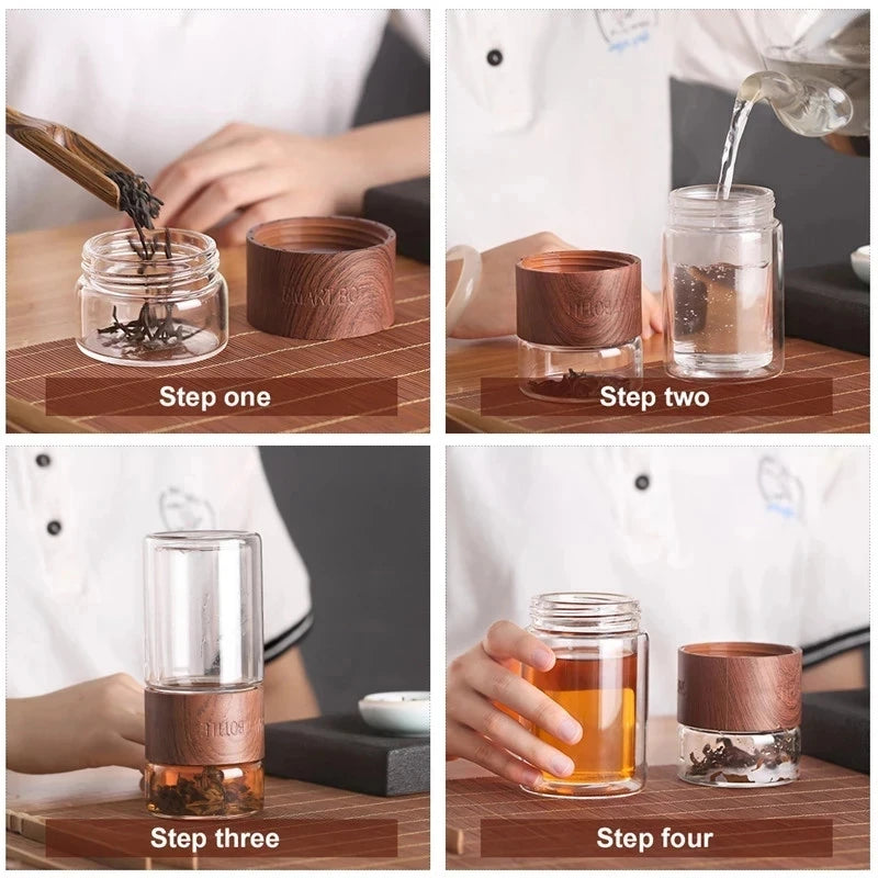Double Wall Glass Tea Infuser Bottle, 240 ml, with Steel Filter