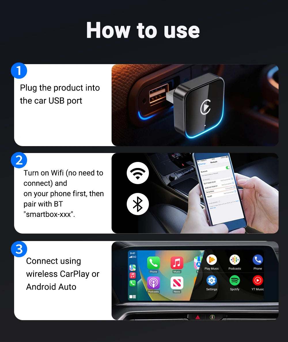 XUDA New Wireless Android Auto Adapter Smart Mini Box Plug And Play Universal For VW Toyota Nissan Honda Ford Benz 2025