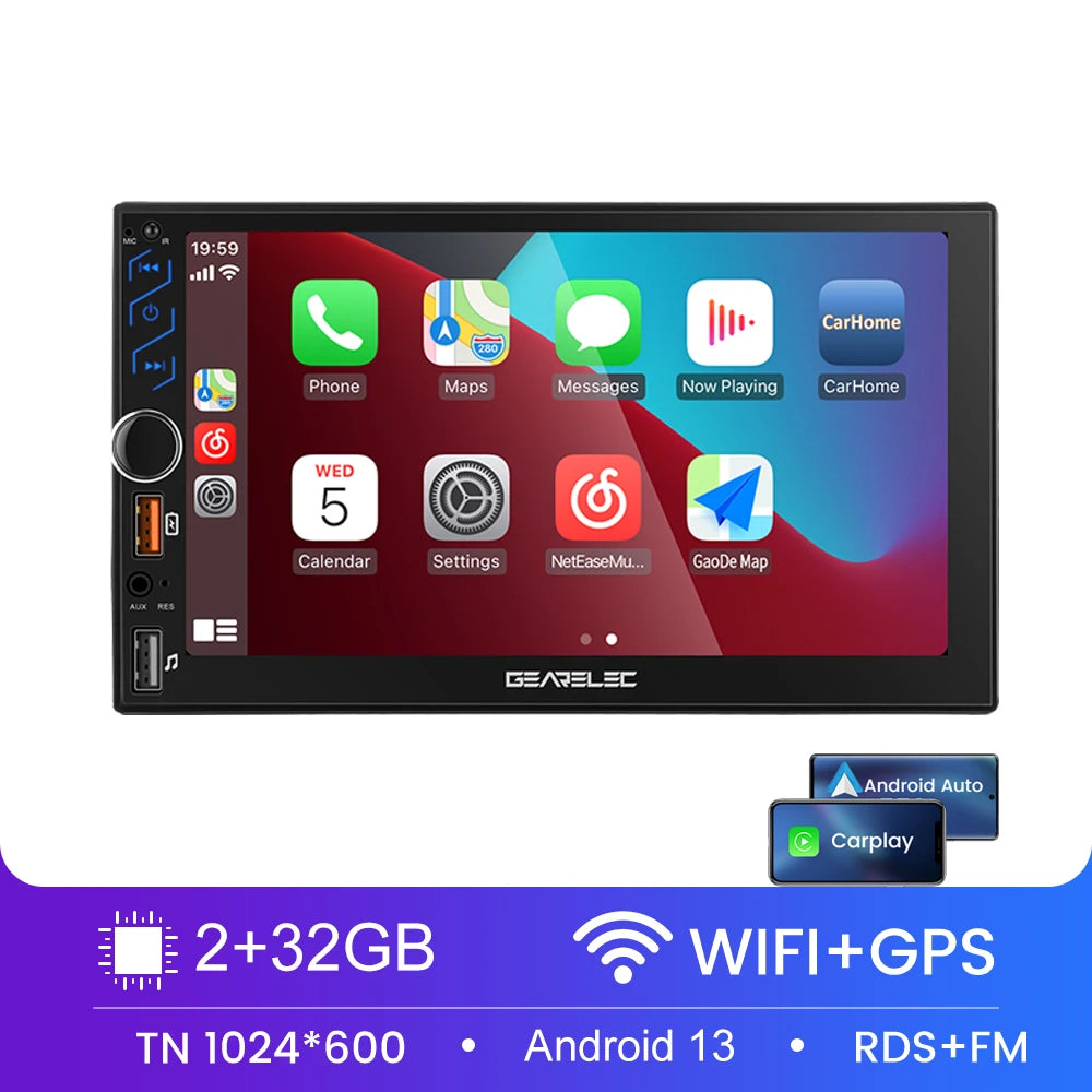 7 Inch Car Radio 2 Din Android 13 CarPlay Multimedia Player