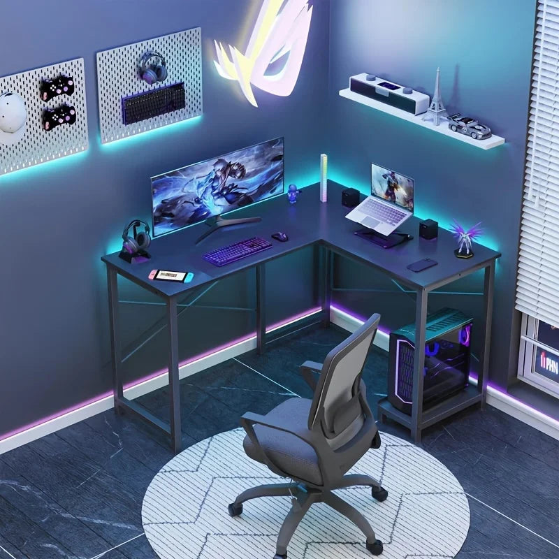 L-Shaped 50 Inch Wooden Office Desk with CPU Shelf