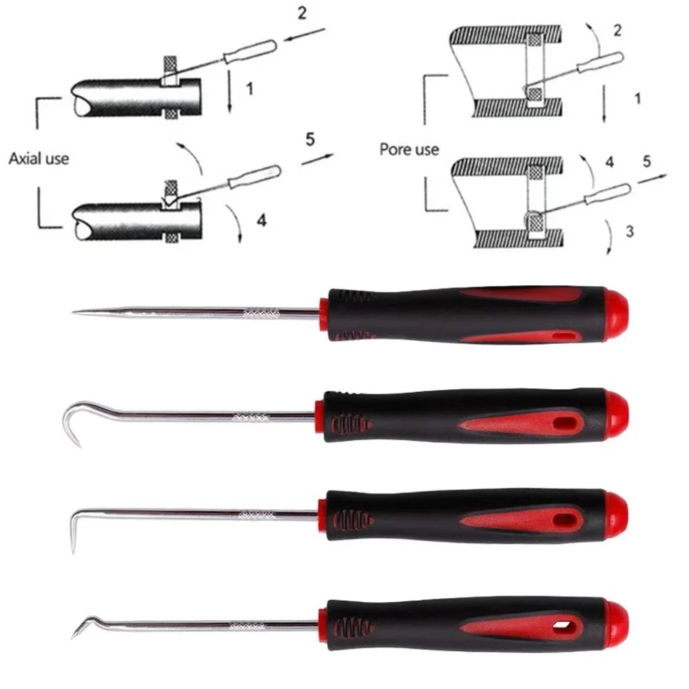 Ensemble de tournevis d’huile automobile avec joint torique O-Ring Joint d’étanchéité Garniture Tire-Pull Prise crochets outils Étanchéité Outils de réparation 16 cm 4 pcs