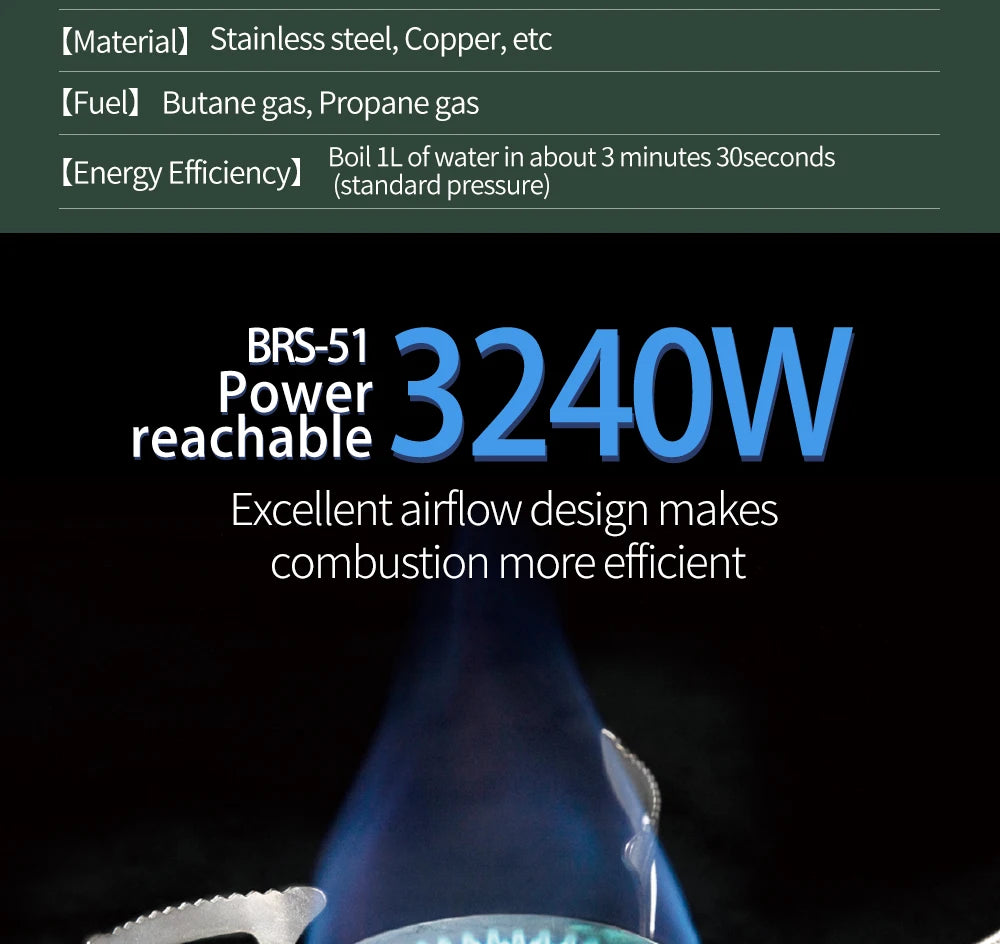 BRS-51 Split Camping Gas Stove, 3240W Foldable Outdoor Burner