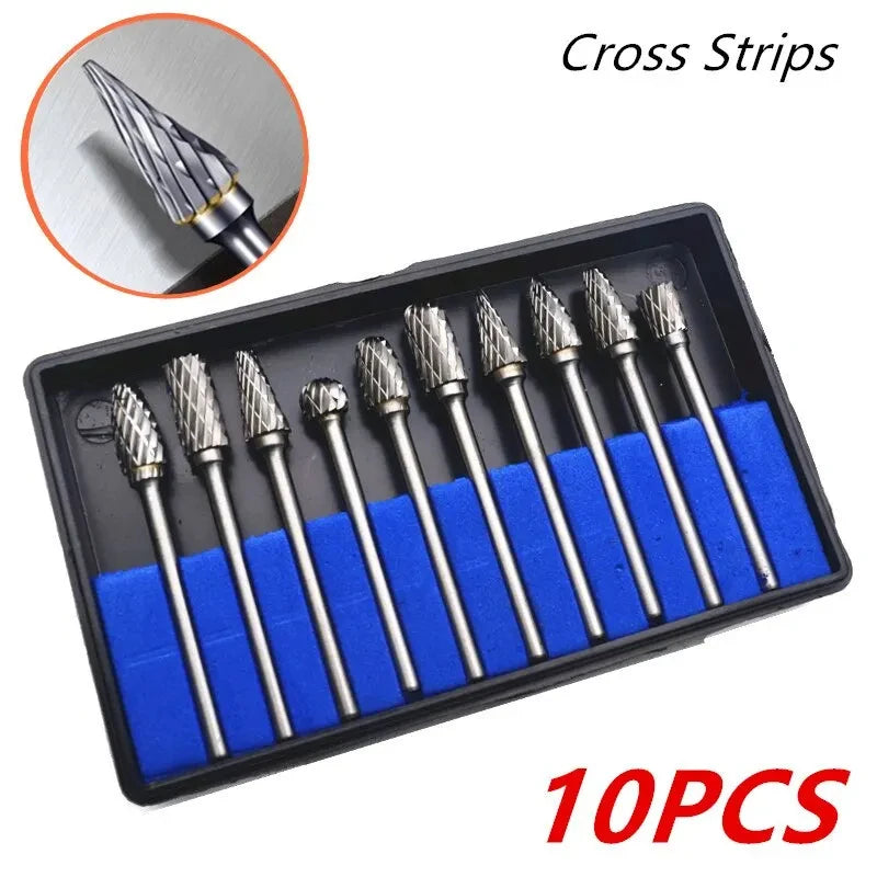 Ten-Piece Carbide Rotary Burr Set - 1/8-Inch Shank