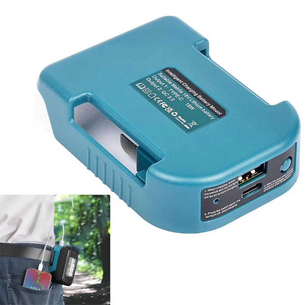 USB Charger Adapter for Makita 18V/40V Battery with USB & Type-C Fast Charging Power Wheel Adapter Charger (No Battery)