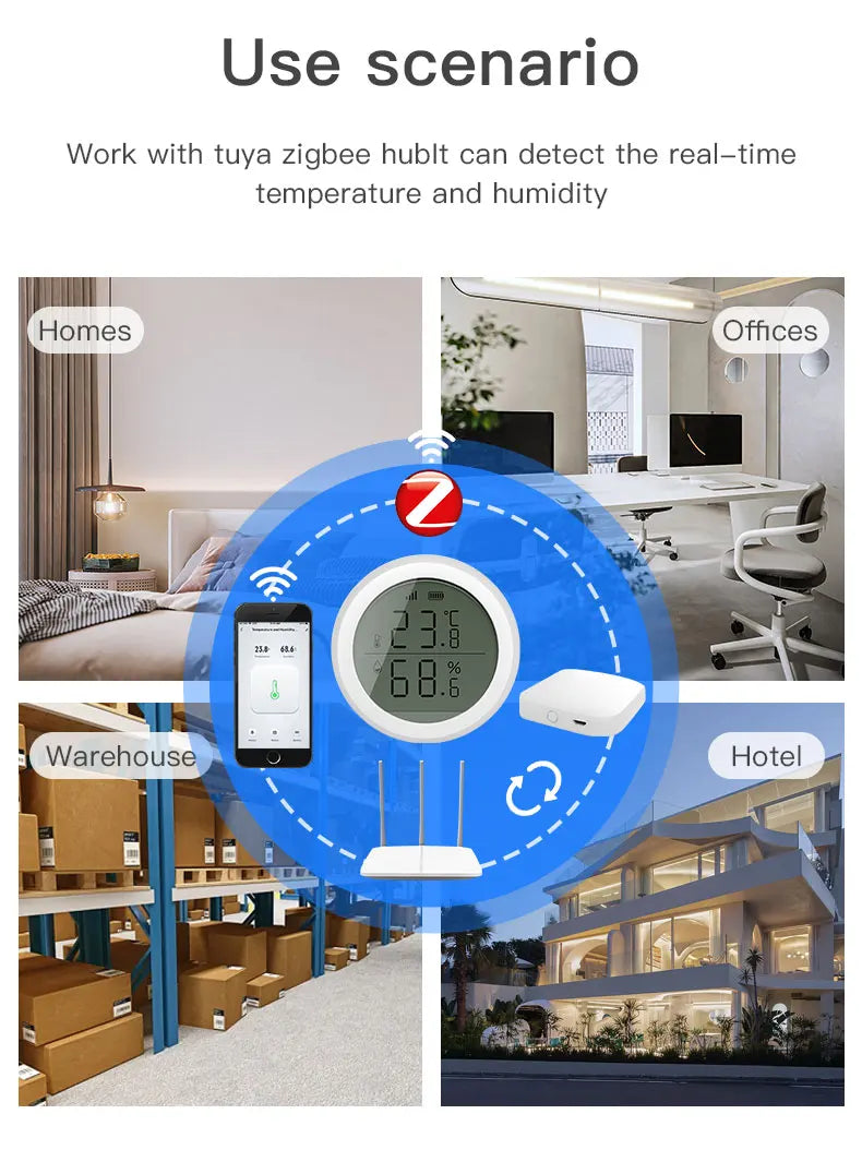 Work with Tuya Smart ZigBee Thermometer Home Indoor Temperature And Humidity Se nsor LCD Display APP Voice Control Alexa Google Home Assistant