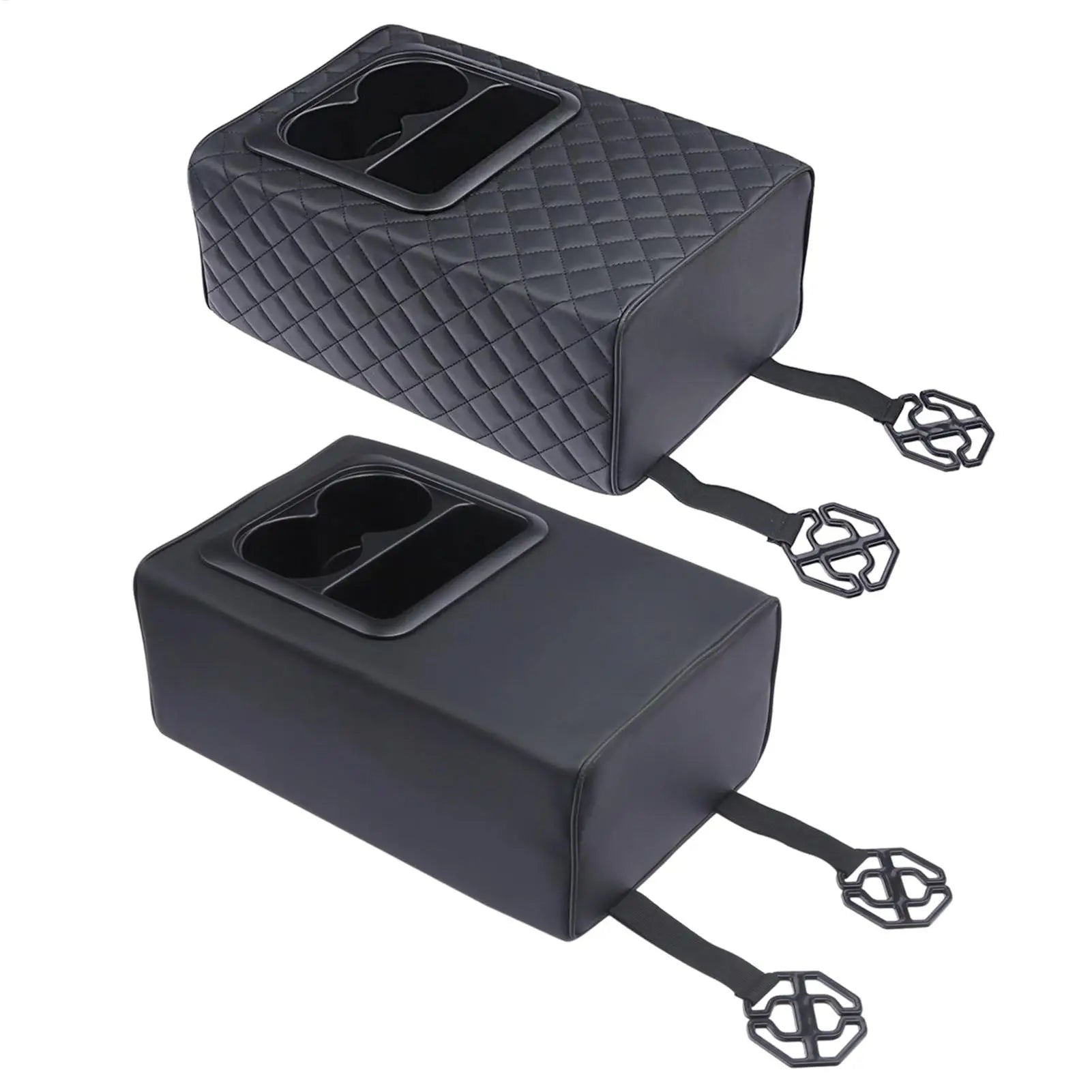 Rear Seat Armrest Booster Pad with Cup Holders and Double Pockets