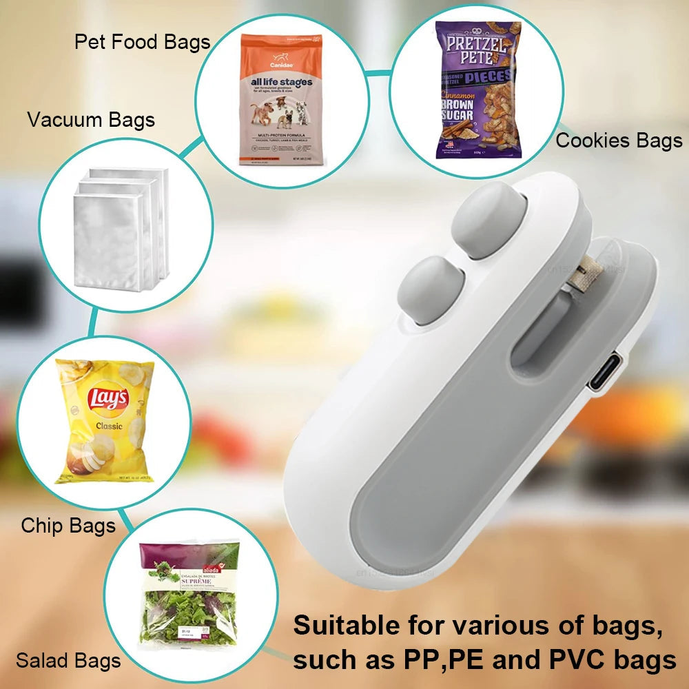 Handheld Bag Sealer Mini Heat Vacuum Food Sealer with Cutter and Magnet 2 in 1 Bag Sealer for Plastic Bags Snacks Food Storage 