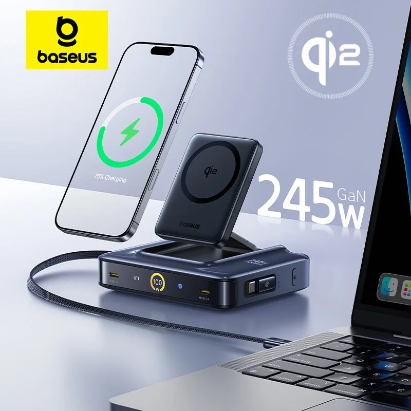 245W 6v1 stolná nabíjačka s Qi2 bezdrôtovým nabíjaním a 100W vysúvateľným USB-C