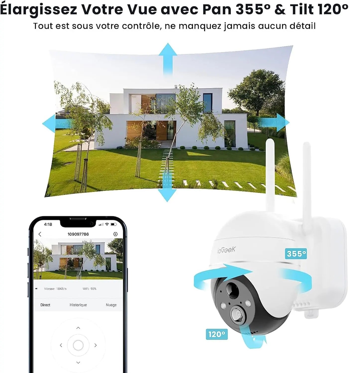 ieGeek 5MP Wireless Outdoor WiFi Surveillance Camera, Solar Camera, 360 Degree Camera, Human PIR Detection, Colour Night Vision 