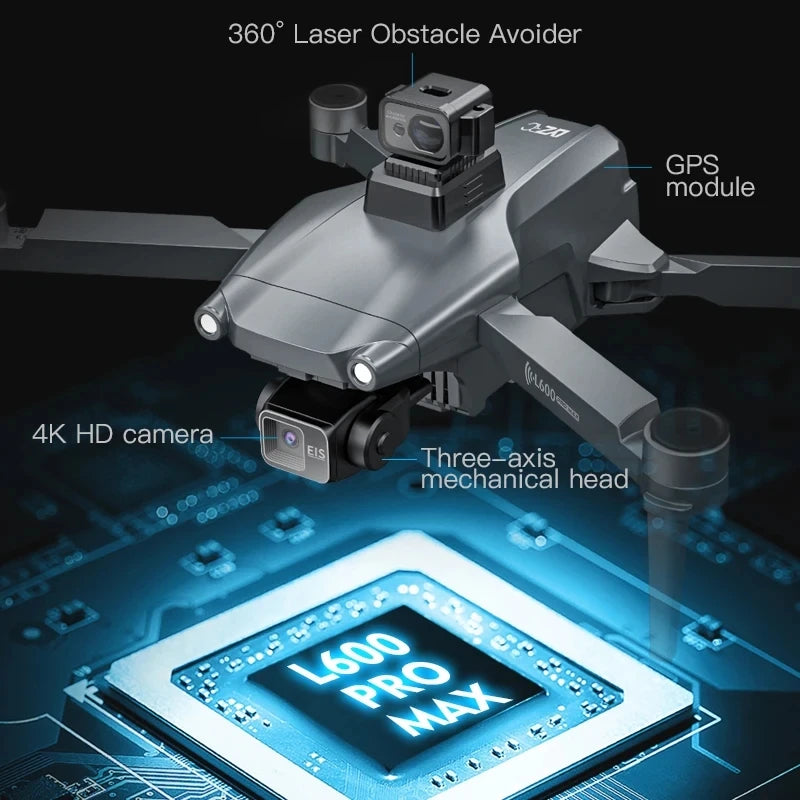 L600 PRO MAX Dron 4K Triosni PTZ HD Dvojna kamera Lasersko izogibanje oviram Brezkrtačni motor GPS 5G WIFI RC FPV Igrače kvadrokopter