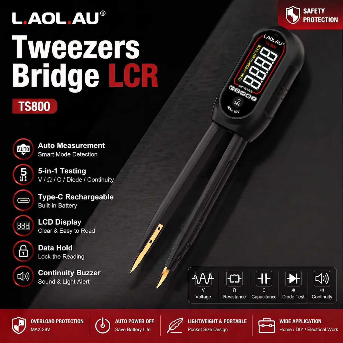 Pinza amperometrica LCR TS800 per componenti SMD