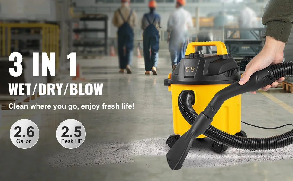 Wet Dry Shop Vacuum 2.6 Gallon 2.5HP Portable 3-in-1 Cleaner