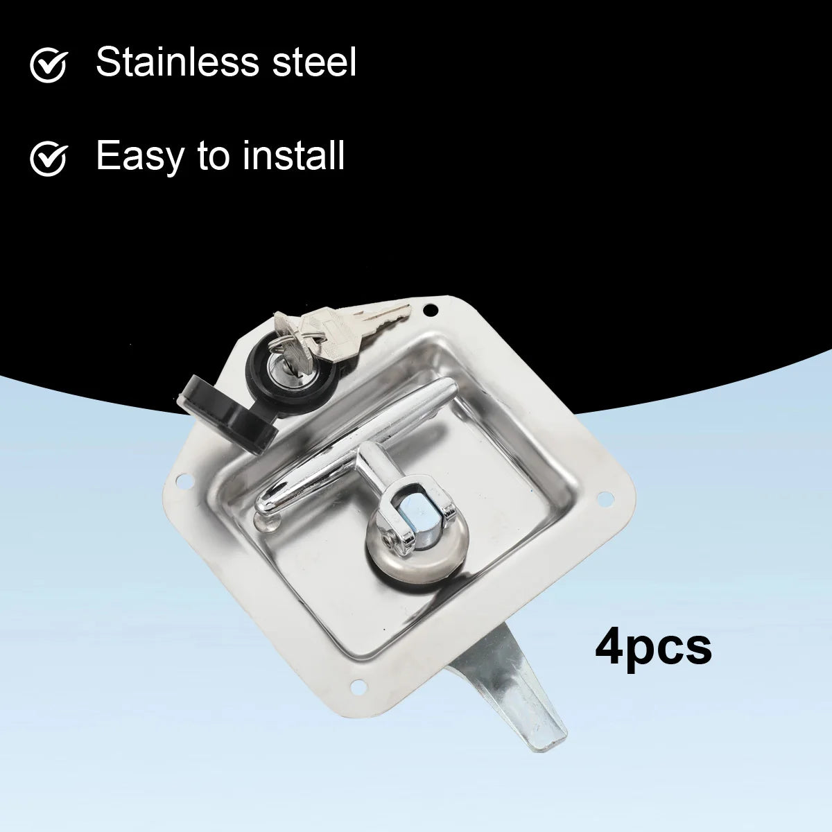 4Pcs 304 Stainless Steel Toolbox Locks with 8 Keys, T-Handle Case Lock 170x120x65mm for Storage Box and Tool Chest – Dustproof Rubber Seal Included