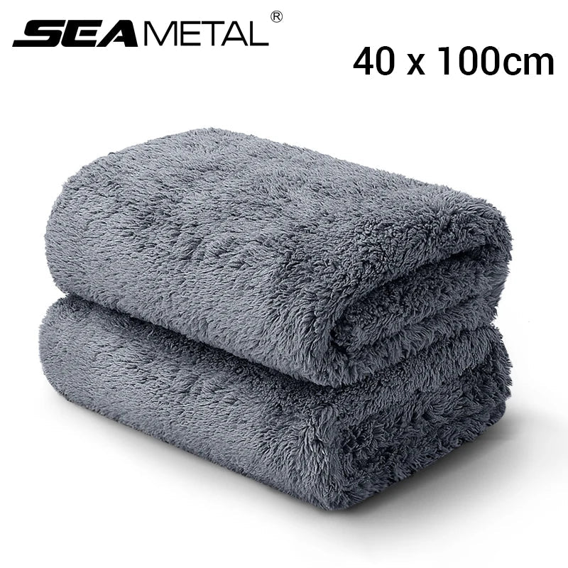 SEAMETAL 40X100CM Car Wash Towel Coral Velvet Microfiber Clean Cloth No Hemming Thickened Soft High Absorbent Car Washing Towels 