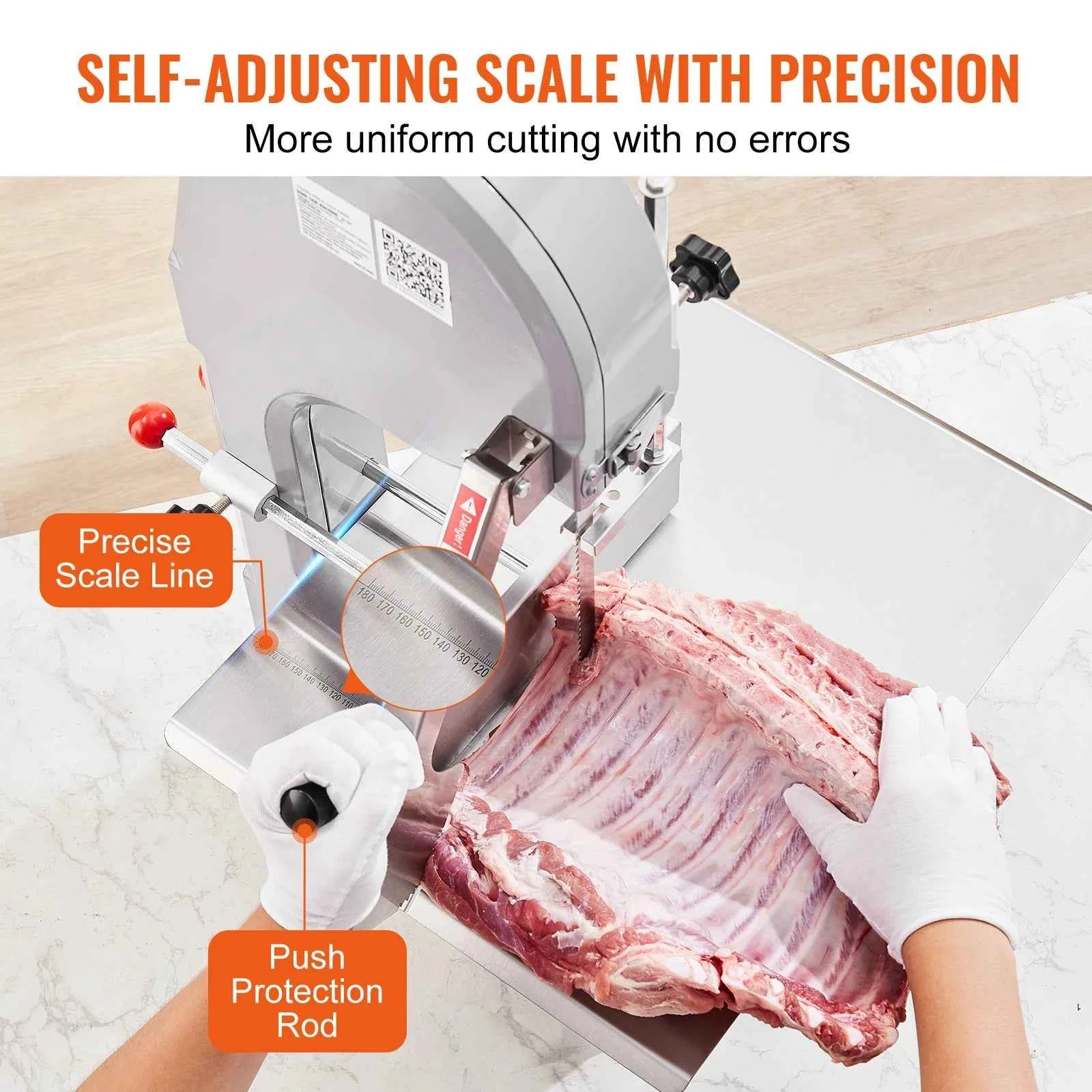 Commercial Electric Meat Bandsaw Stainless Steel Countertop Bone Sawing Machine with 6 Blades