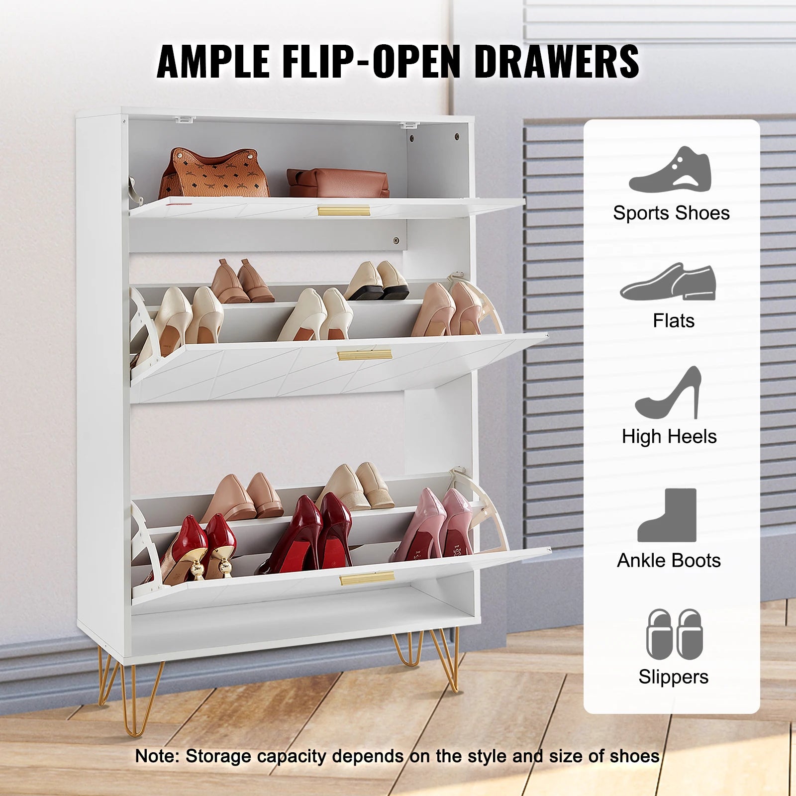 3-Drawer Flip Shoe Cabinet for Entryway Storage and Organization