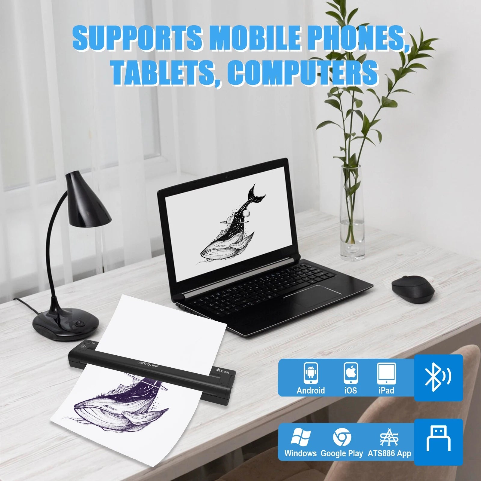Tattoo Stencil Transfer Printer Machine ATS886 Tattoo Printer Portable Thermal Stencil Maker Line Photo Drawing Printing Copier 