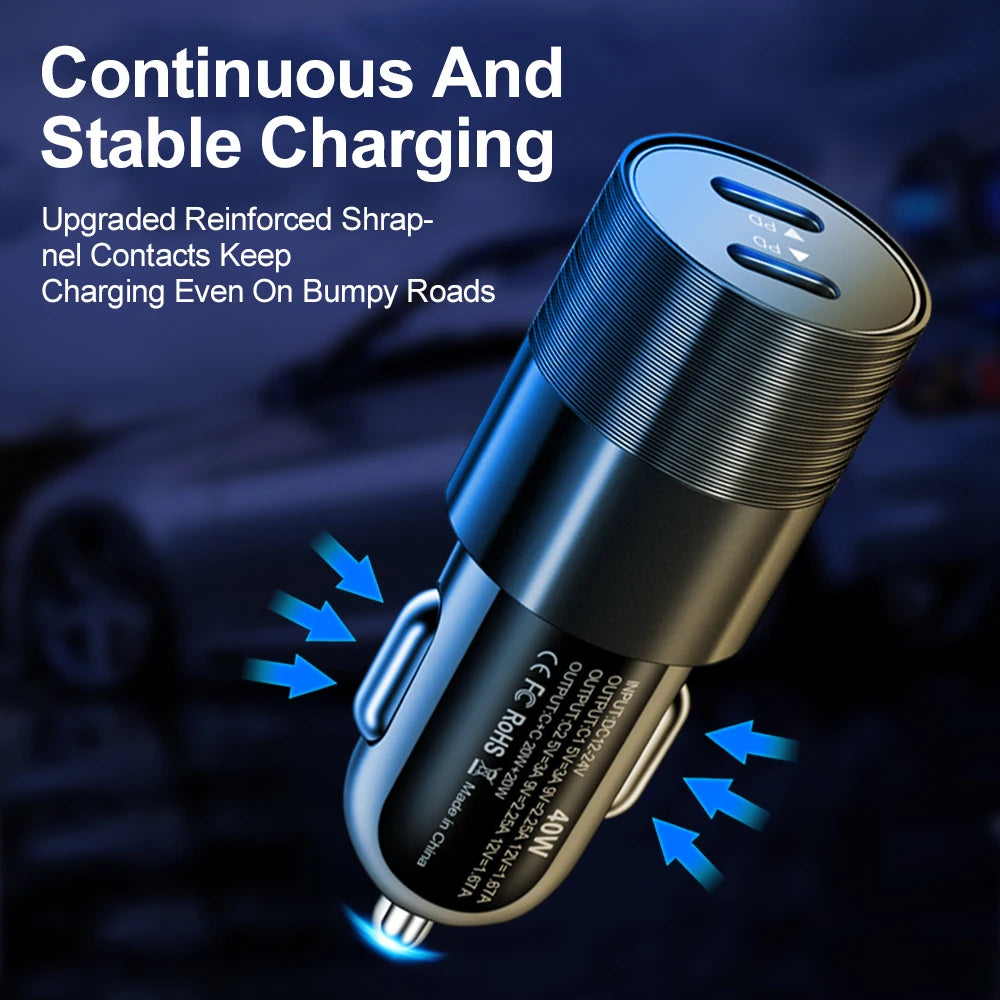 Dual USB-C PD Car Charger Adapter