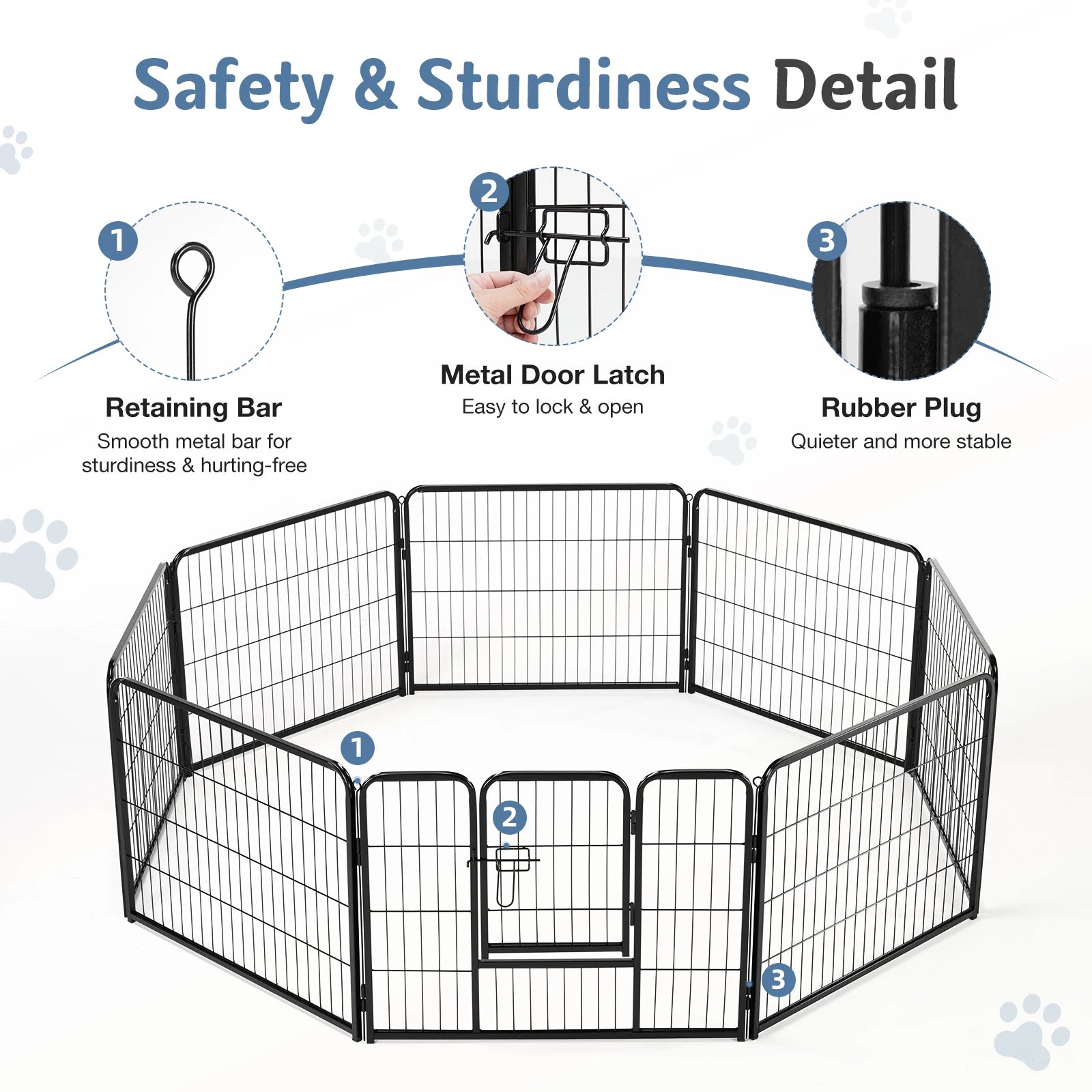 8-Panel Metal Dog Playpen Foldable Pet Fence with Door