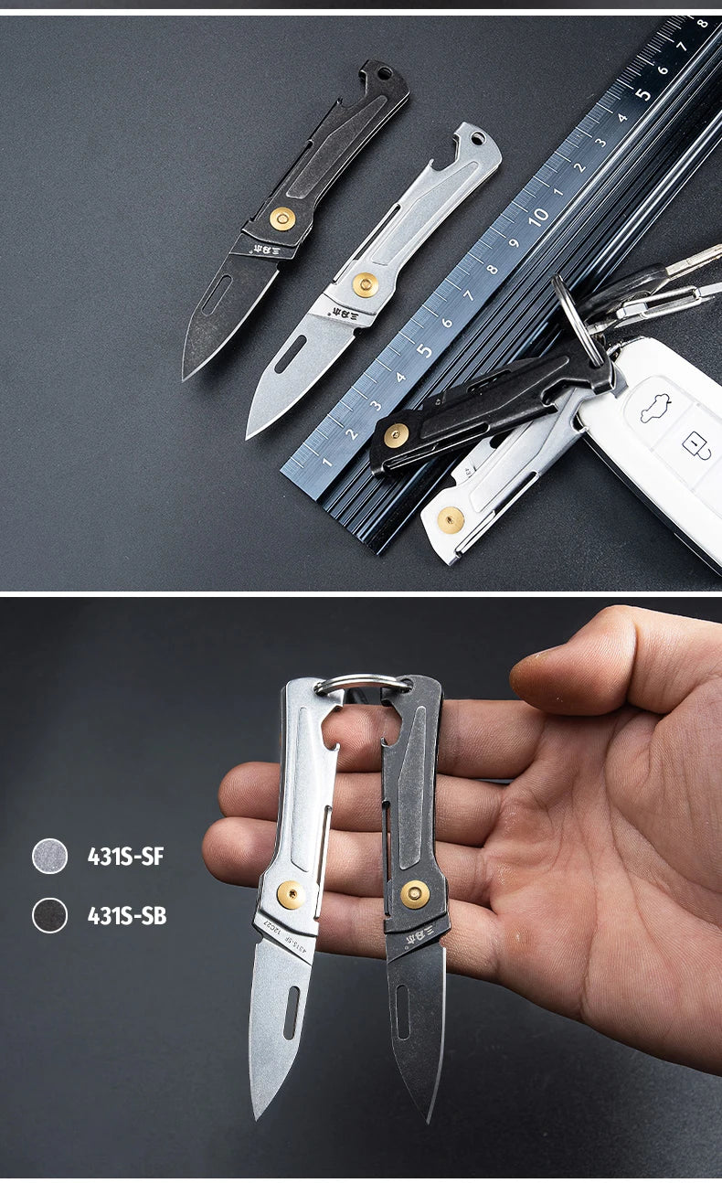 SANRENMU 431S Folding pocket knife 12C27 blade Portable EDC outdoor camping bottle opener  Keychain hole knife 